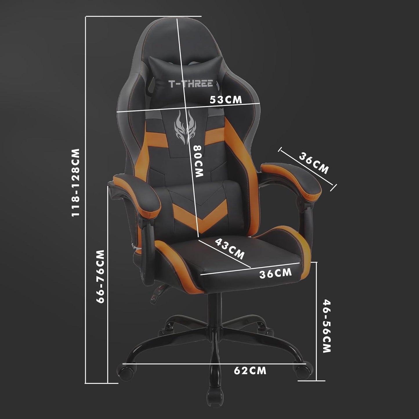 ORANGE Ergonomic High-Back Gaming, Computer, Office, Study, Swivel, and Racing-Style Chair with Adjustable Lumbar and Headrest Support, 150Kg Weight Capacity
