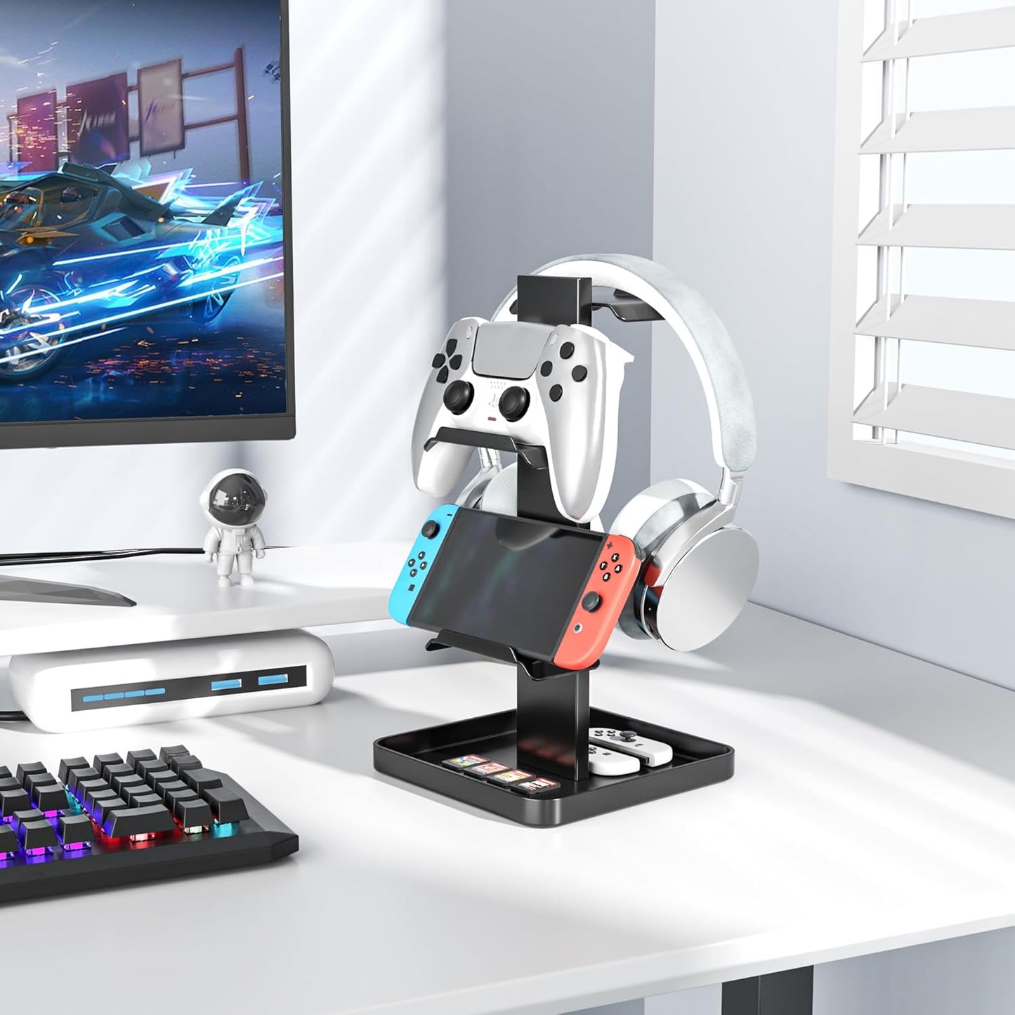 Metal Controller stand, with additional headset stand. Compatible with Nintendo switch, PS, Xbox and mobile