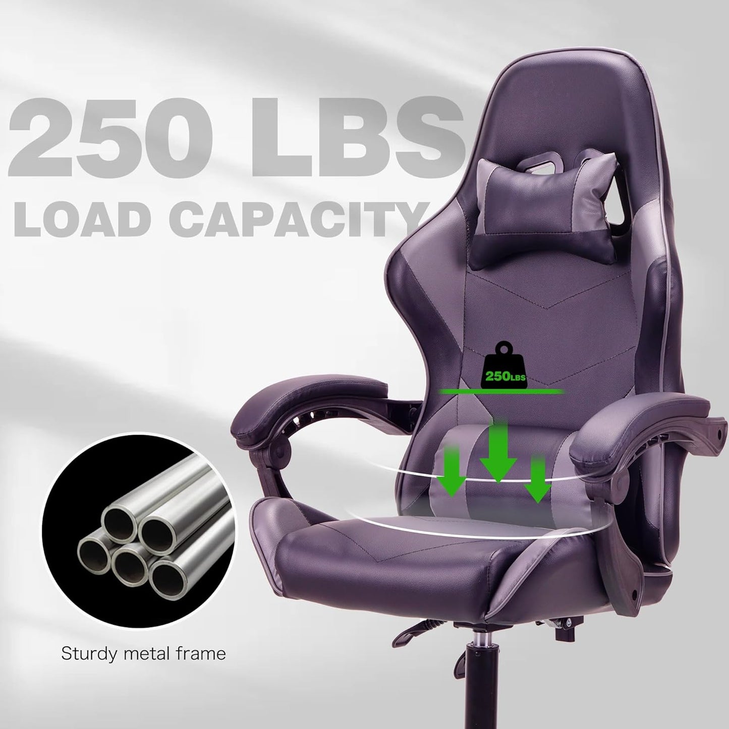 BLACK Ergonomic High-Back Gaming, Computer, Office, Study, Swivel, and Racing-Style Chair with Adjustable Lumbar and Headrest Support, 150Kg Weight Capacity