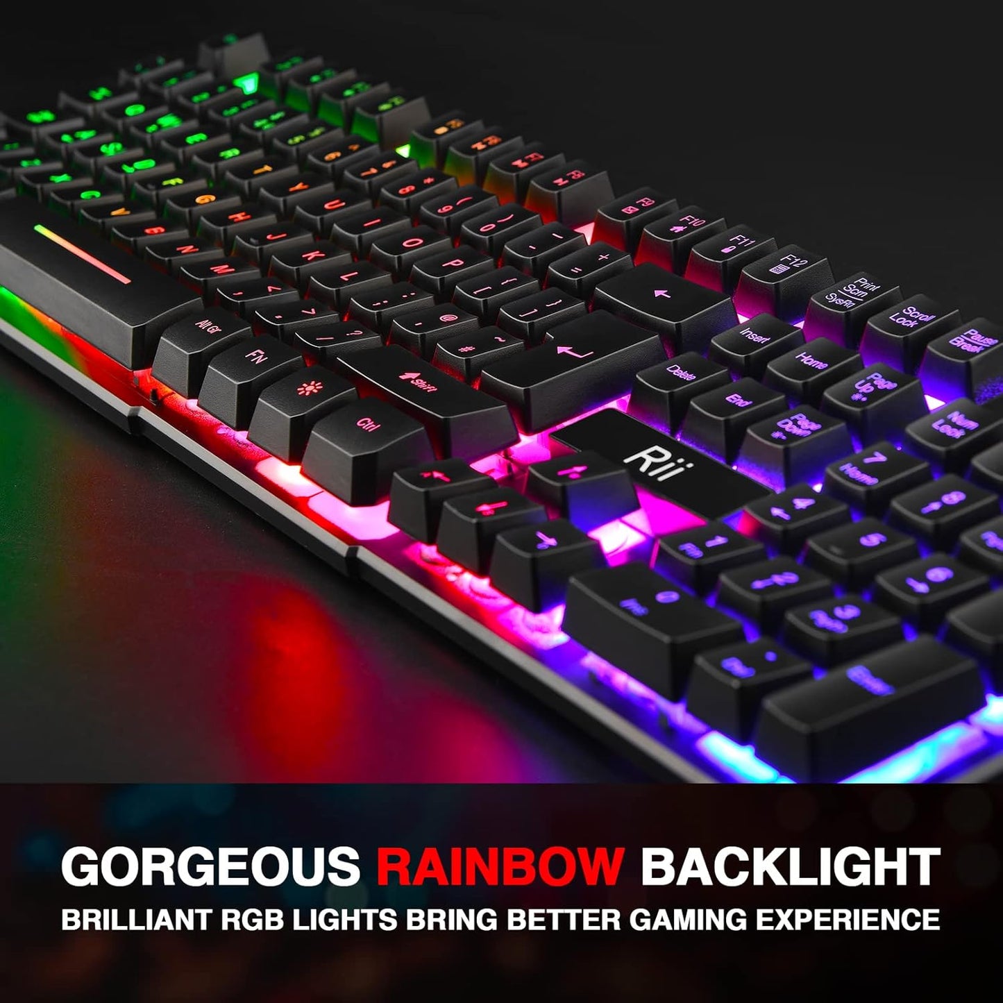LED Gaming Keyboard, RK100 plus Rainbow LED Backlit Keyboard Mechanical Feeling, USB Wired Keyboard for Working Gaming (UK Layout)
