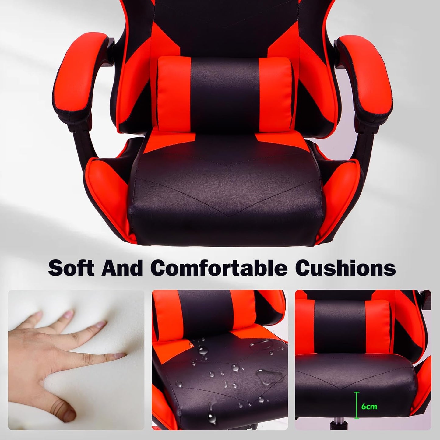 RED Ergonomic High-Back Gaming, Computer, Office, Study, Swivel, and Racing-Style Chair with Adjustable Lumbar and Headrest Support, 150Kg Weight Capacity