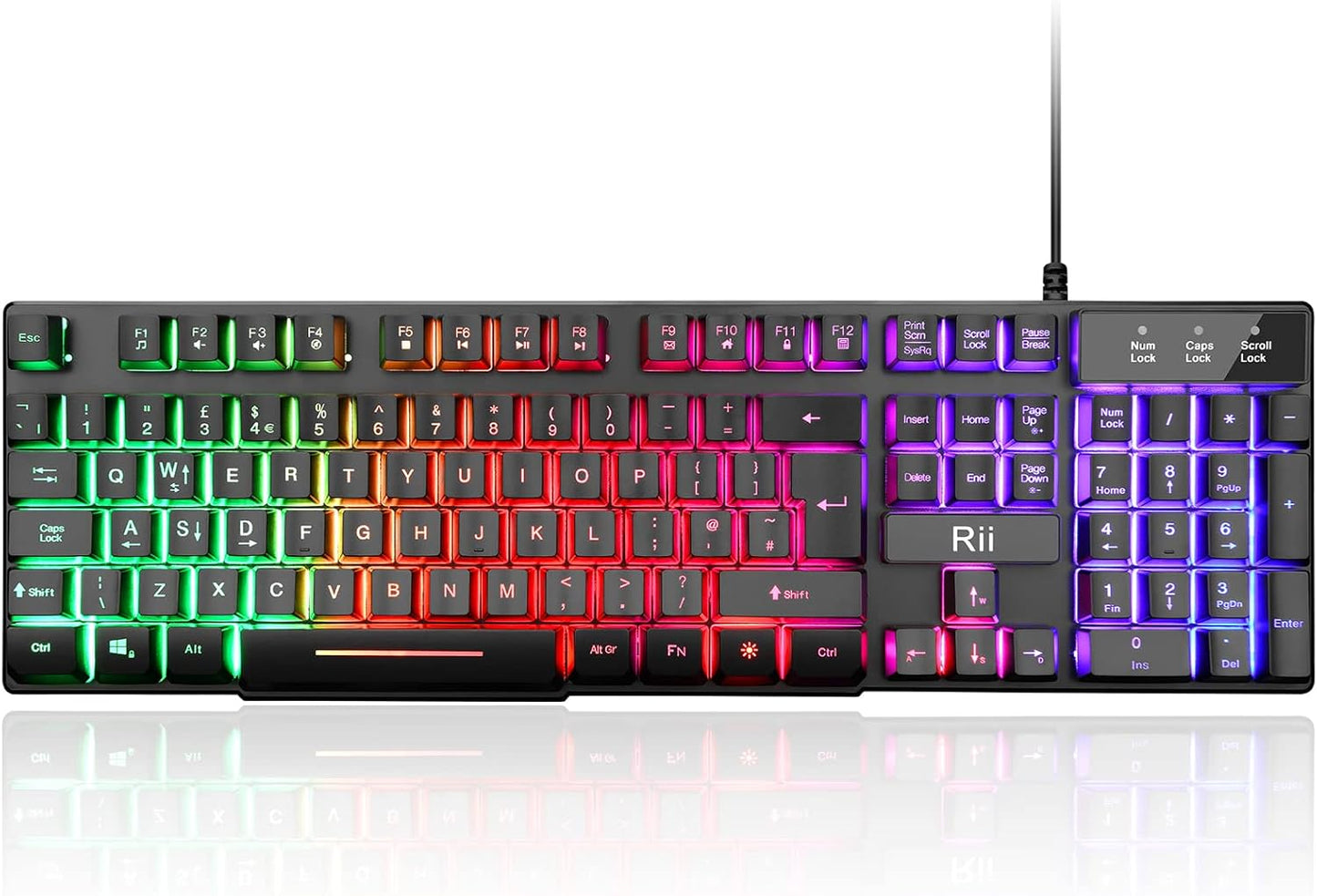 LED Gaming Keyboard, RK100 plus Rainbow LED Backlit Keyboard Mechanical Feeling, USB Wired Keyboard for Working Gaming (UK Layout)