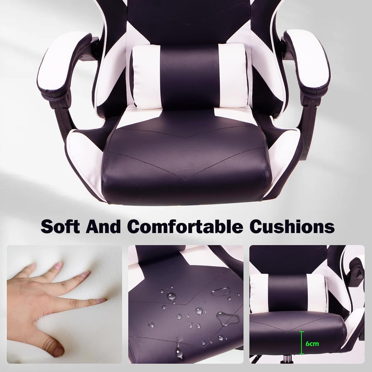 WHITE Ergonomic High-Back Racing-Style Gaming Chair with Adjustable Lumbar and Headrest Support, 150Kg Weight Capacity