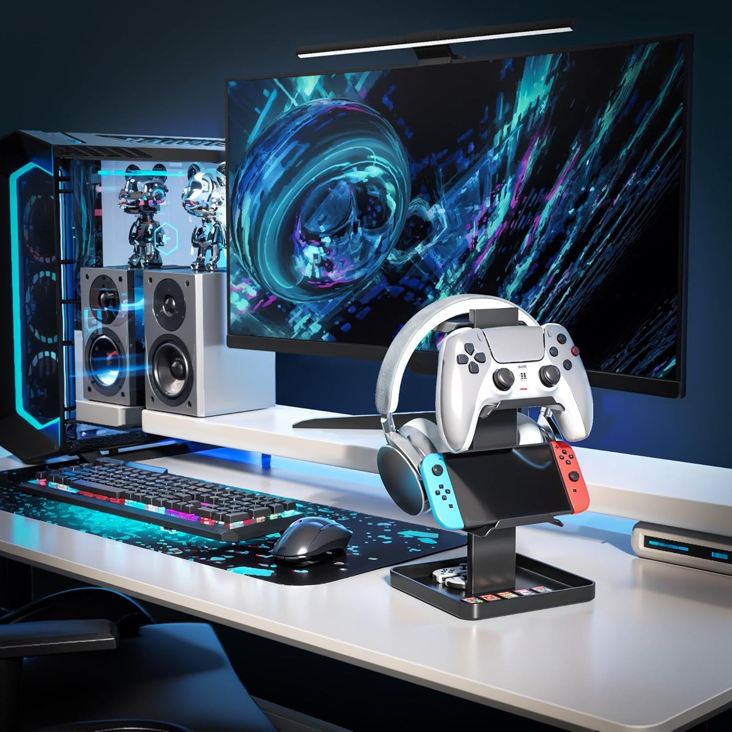 Metal Controller stand, with additional headset stand. Compatible with Nintendo switch, PS, Xbox and mobile