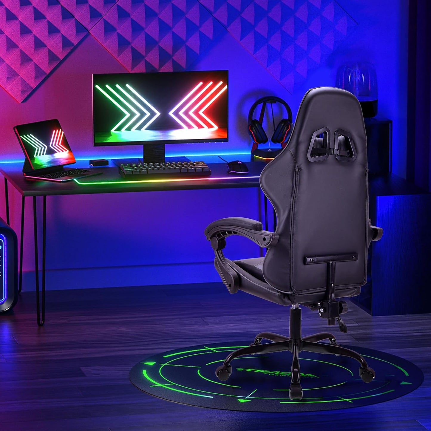 BLACK Ergonomic High-Back Gaming, Computer, Office, Study, Swivel, and Racing-Style Chair with Adjustable Lumbar and Headrest Support, 150Kg Weight Capacity