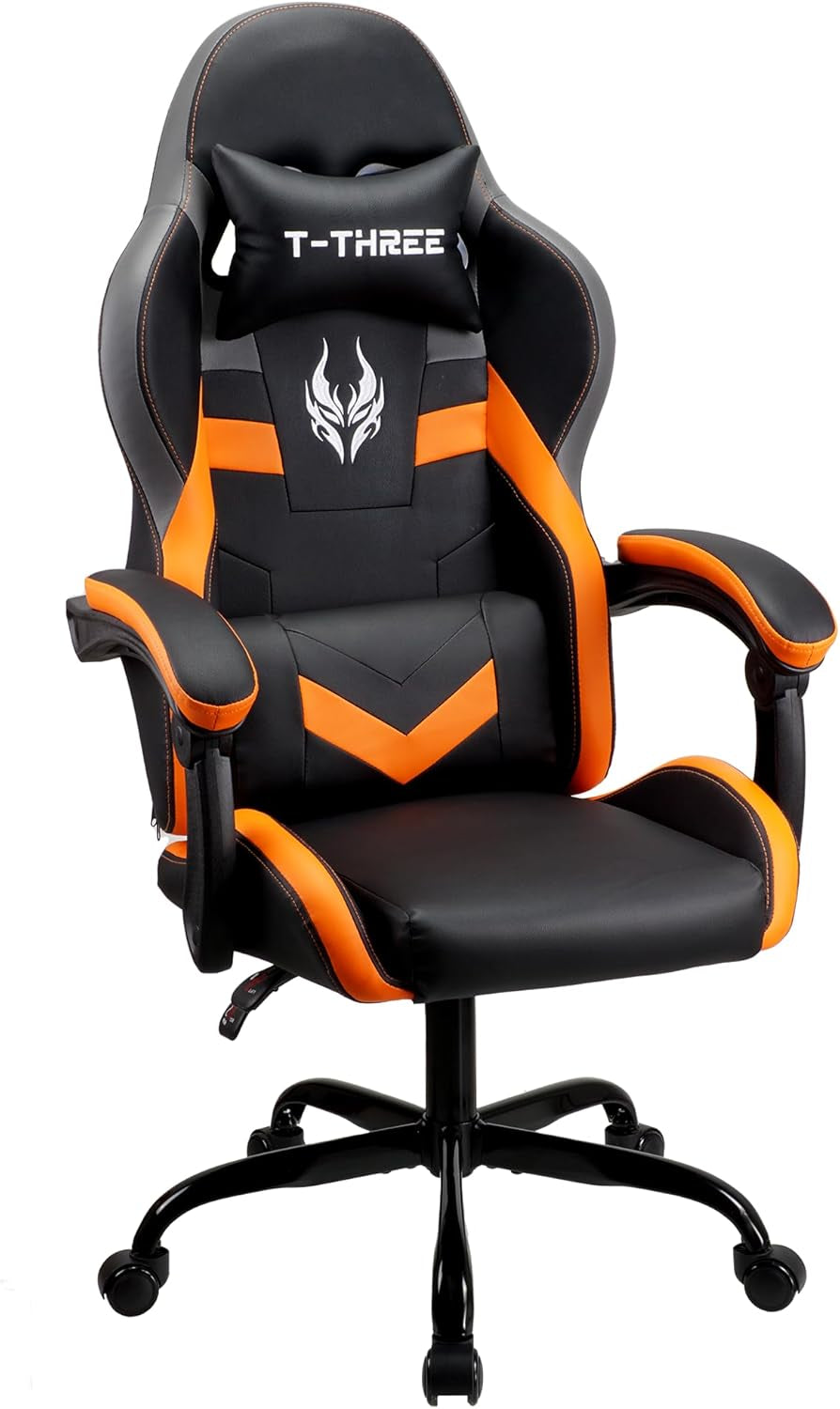 ORANGE Ergonomic High-Back Gaming, Computer, Office, Study, Swivel, and Racing-Style Chair with Adjustable Lumbar and Headrest Support, 150Kg Weight Capacity