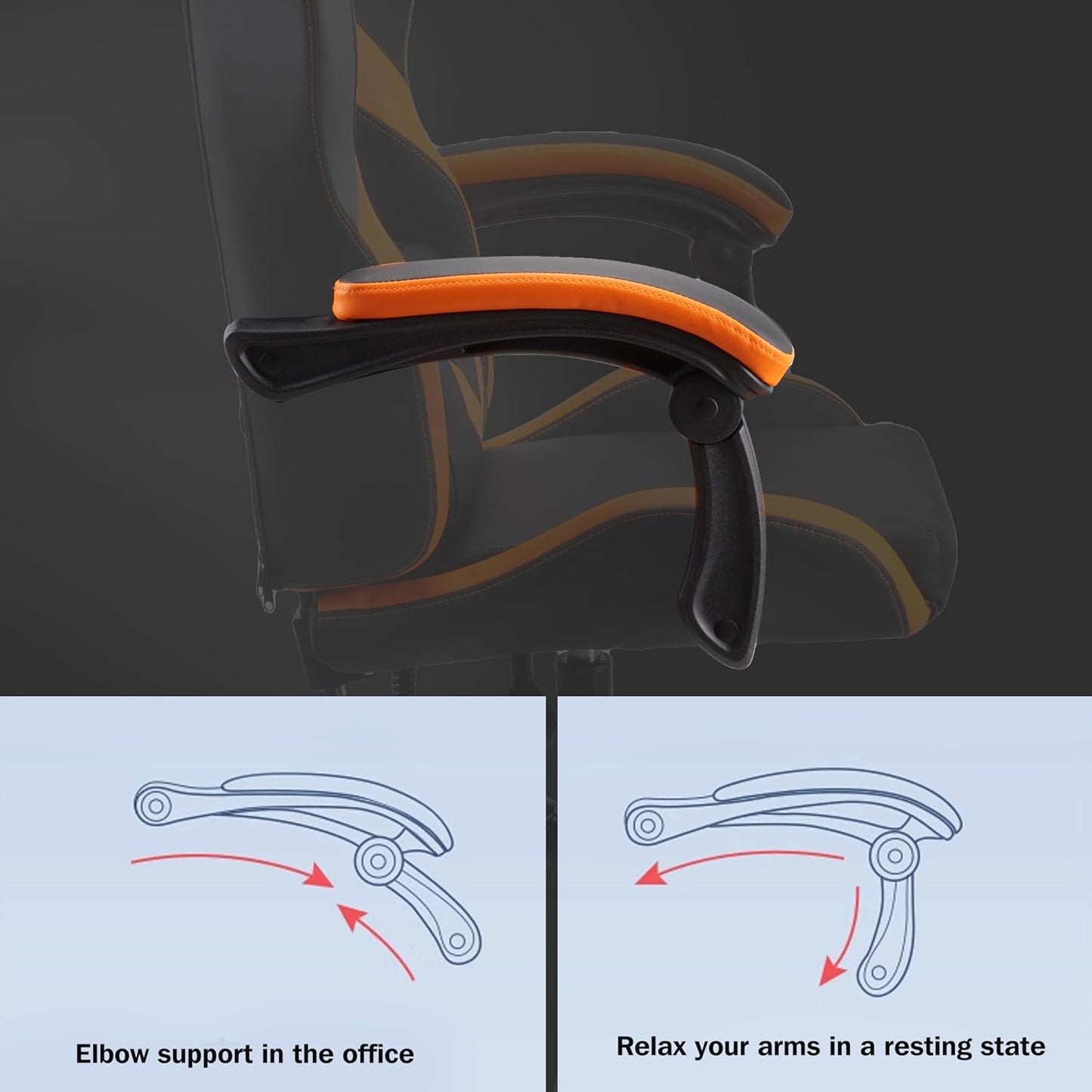 ORANGE Ergonomic High-Back Gaming, Computer, Office, Study, Swivel, and Racing-Style Chair with Adjustable Lumbar and Headrest Support, 150Kg Weight Capacity