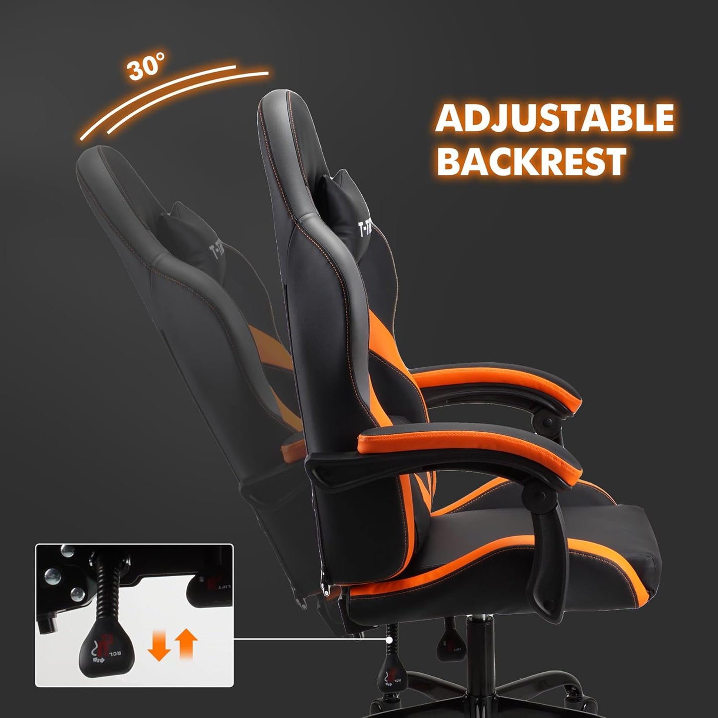 ORANGE Ergonomic High-Back Gaming, Computer, Office, Study, Swivel, and Racing-Style Chair with Adjustable Lumbar and Headrest Support, 150Kg Weight Capacity