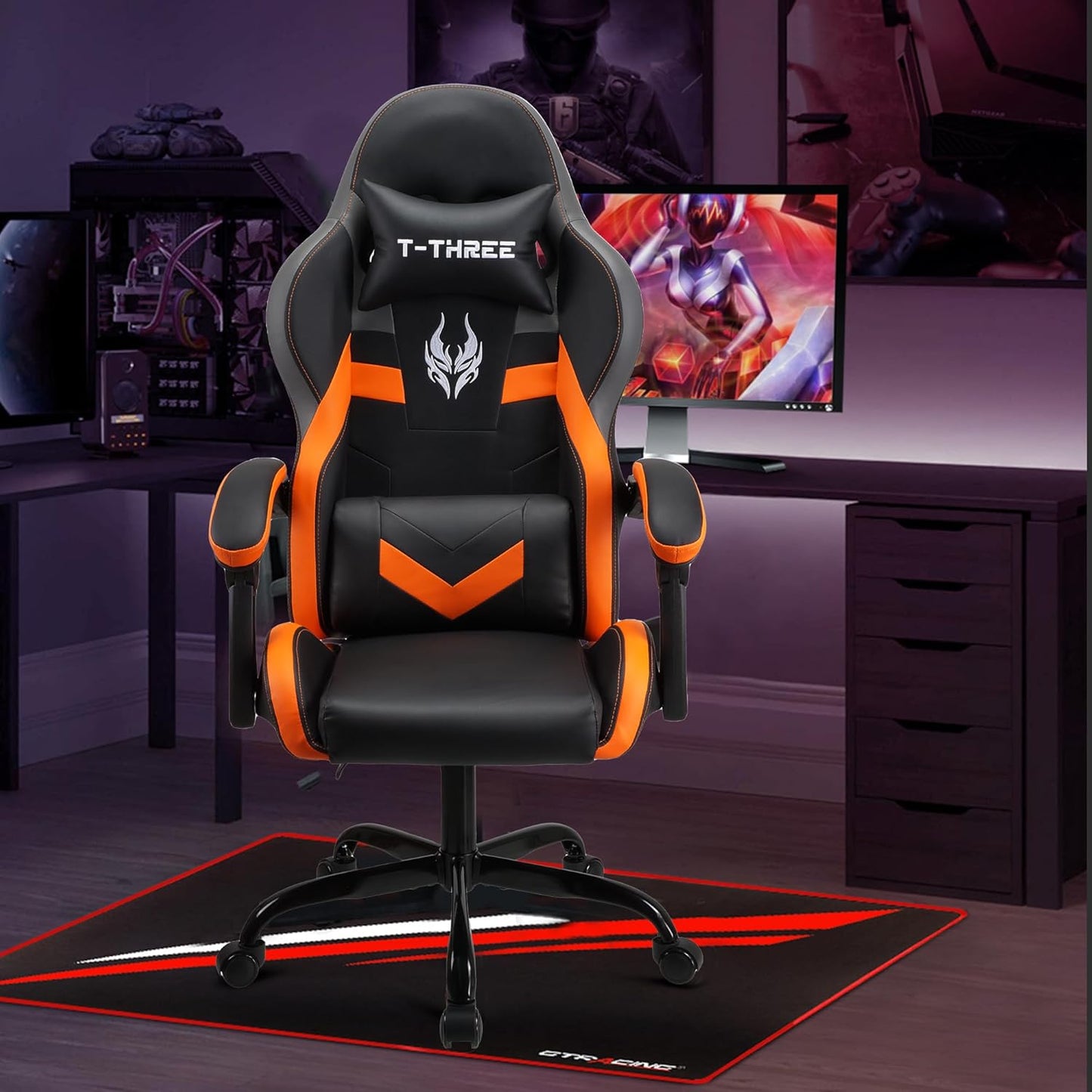 ORANGE Ergonomic High-Back Gaming, Computer, Office, Study, Swivel, and Racing-Style Chair with Adjustable Lumbar and Headrest Support, 150Kg Weight Capacity