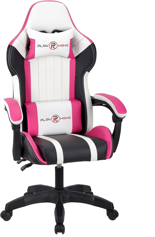 PINK Ergonomic Leather Gaming Chair Height Adjustable with Headrest and Lumbar Support
