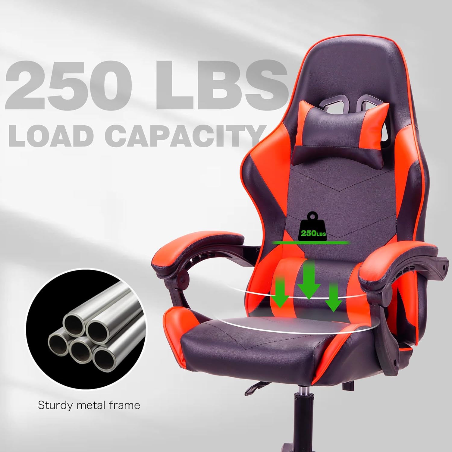RED Ergonomic High-Back Gaming, Computer, Office, Study, Swivel, and Racing-Style Chair with Adjustable Lumbar and Headrest Support, 150Kg Weight Capacity