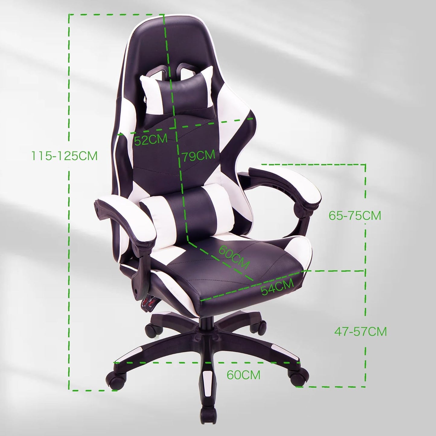 WHITE Ergonomic High-Back Racing-Style Gaming Chair with Adjustable Lumbar and Headrest Support, 150Kg Weight Capacity