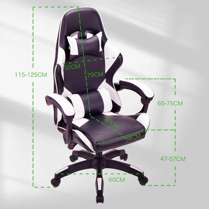 WHITE Ergonomic High-Back Racing-Style Gaming Chair with Adjustable Lumbar and Headrest Support, 150Kg Weight Capacity