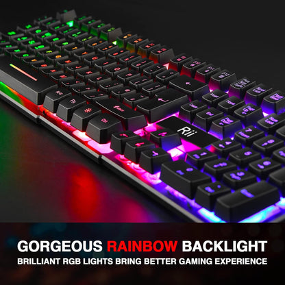 LED Gaming Keyboard, RK100 plus Rainbow LED Backlit Keyboard Mechanical Feeling, USB Wired Keyboard for Working Gaming (UK Layout)
