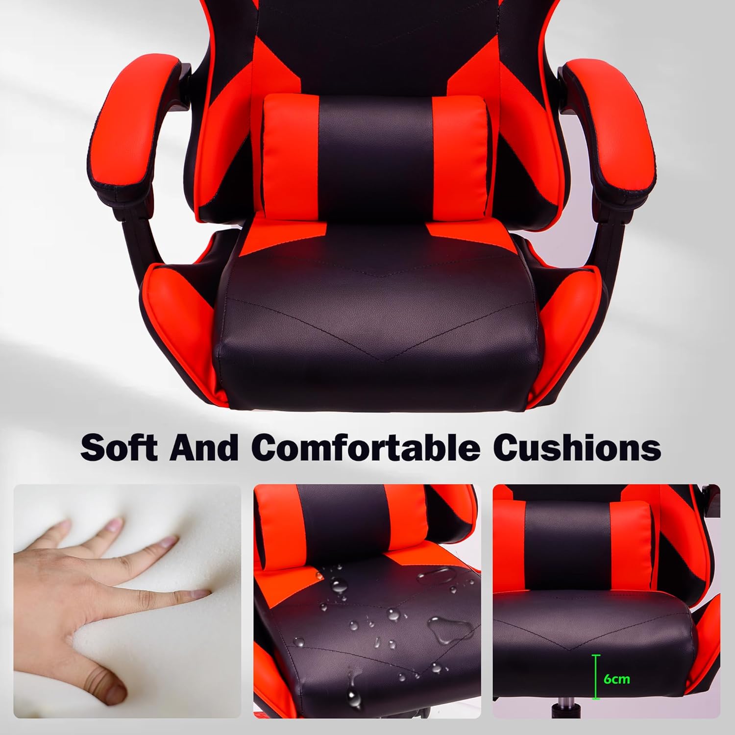 RED Ergonomic High-Back Gaming, Computer, Office, Study, Swivel, and Racing-Style Chair with Adjustable Lumbar and Headrest Support, 150Kg Weight Capacity