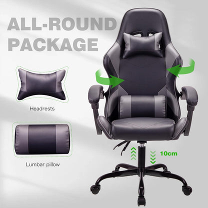 BLACK Ergonomic High-Back Gaming, Computer, Office, Study, Swivel, and Racing-Style Chair with Adjustable Lumbar and Headrest Support, 150Kg Weight Capacity