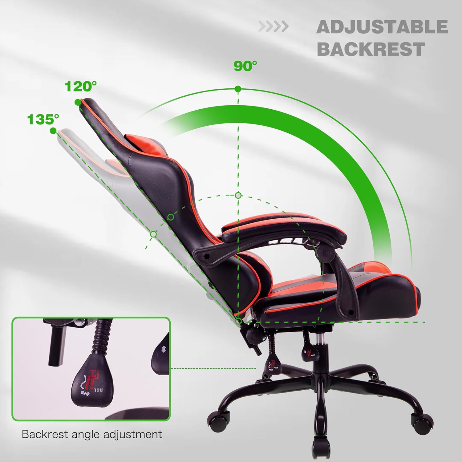 RED Ergonomic High-Back Gaming, Computer, Office, Study, Swivel, and Racing-Style Chair with Adjustable Lumbar and Headrest Support, 150Kg Weight Capacity