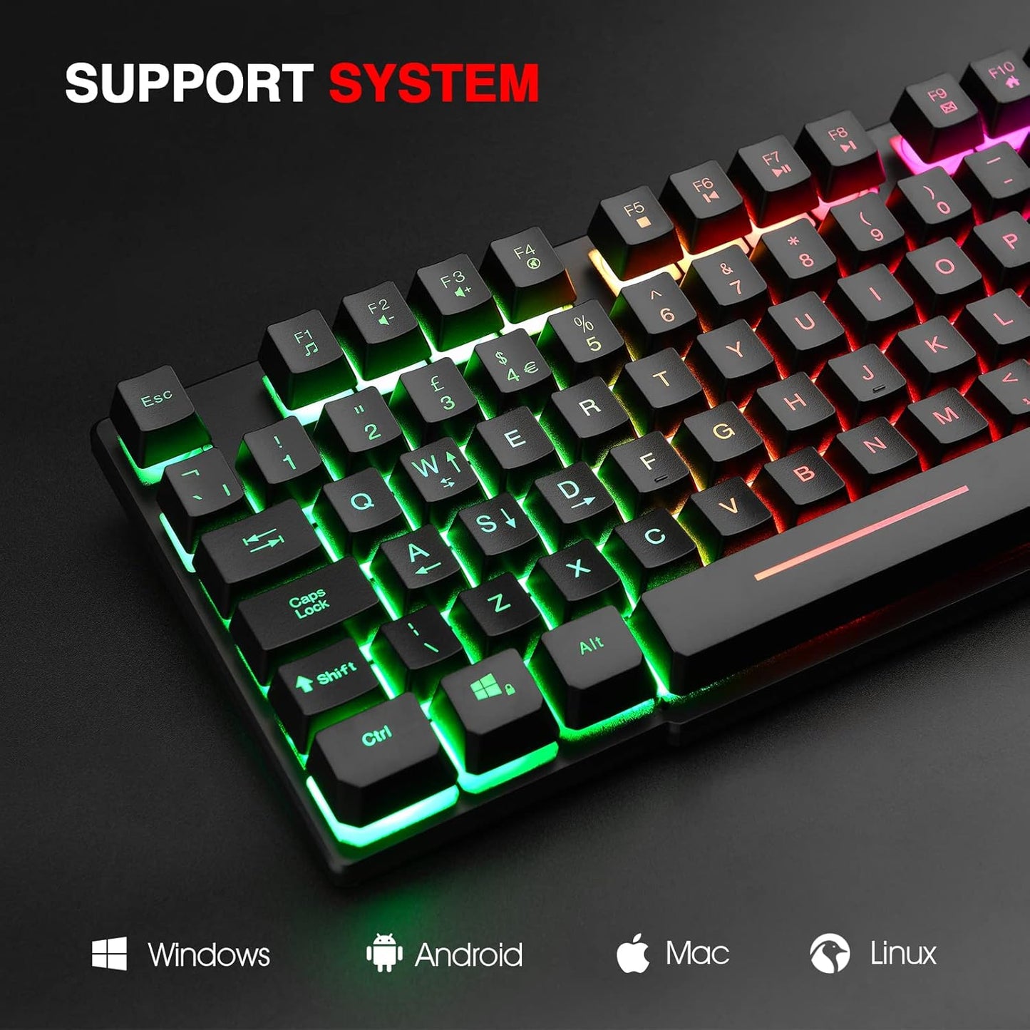 LED Gaming Keyboard, RK100 plus Rainbow LED Backlit Keyboard Mechanical Feeling, USB Wired Keyboard for Working Gaming (UK Layout)