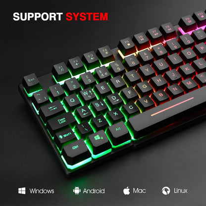 LED Gaming Keyboard, RK100 plus Rainbow LED Backlit Keyboard Mechanical Feeling, USB Wired Keyboard for Working Gaming (UK Layout)
