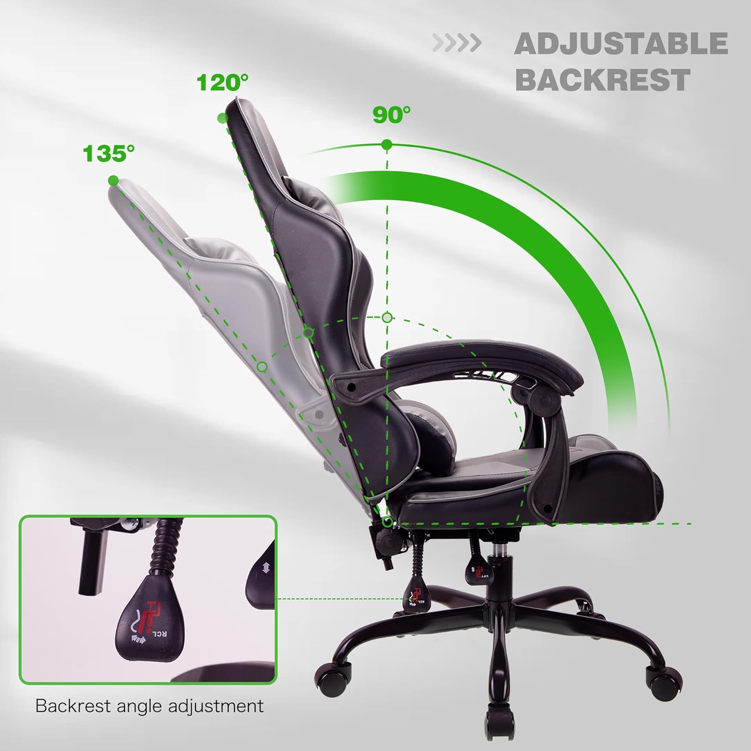 BLACK Ergonomic High-Back Gaming, Computer, Office, Study, Swivel, and Racing-Style Chair with Adjustable Lumbar and Headrest Support, 150Kg Weight Capacity
