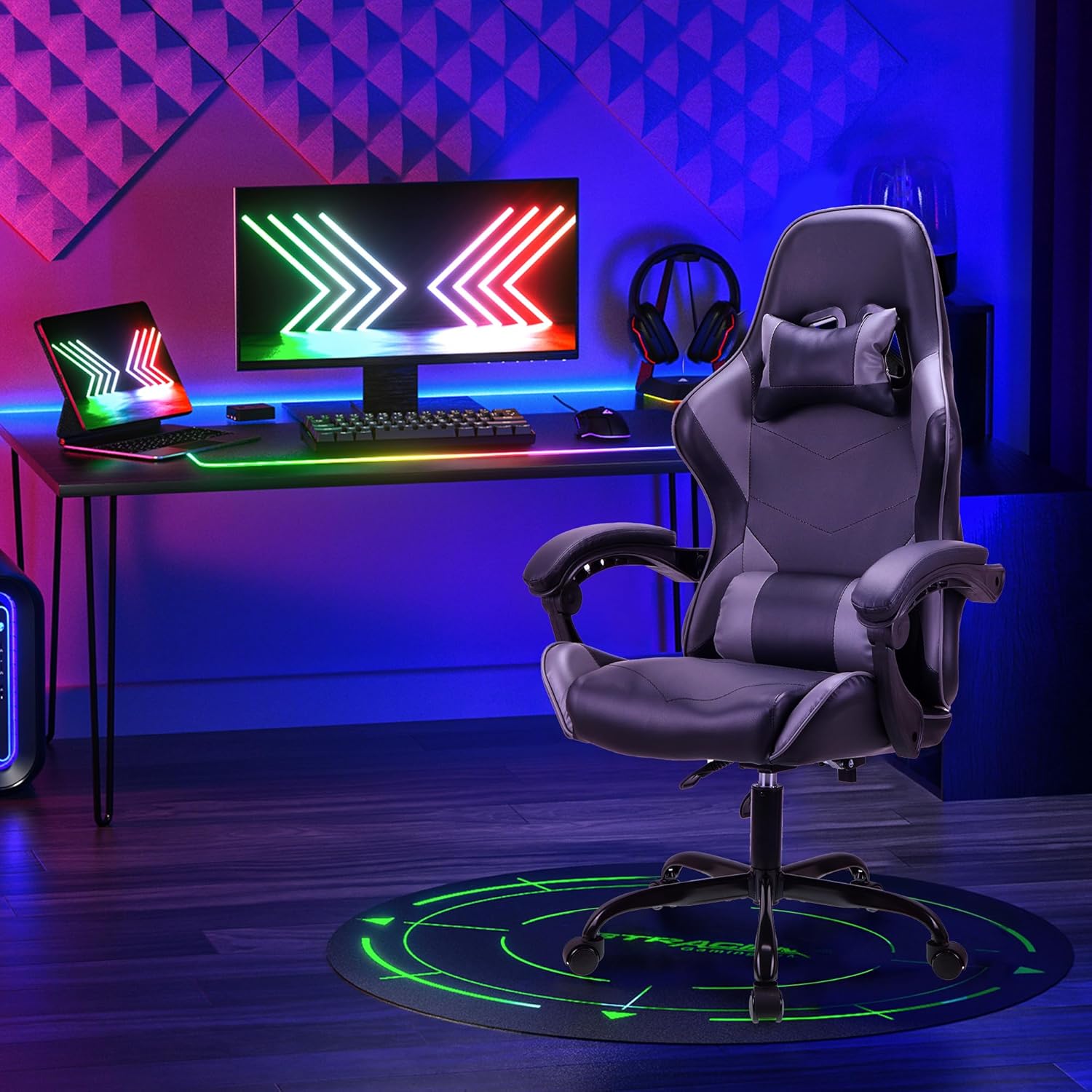 BLACK Ergonomic High-Back Gaming, Computer, Office, Study, Swivel, and Racing-Style Chair with Adjustable Lumbar and Headrest Support, 150Kg Weight Capacity