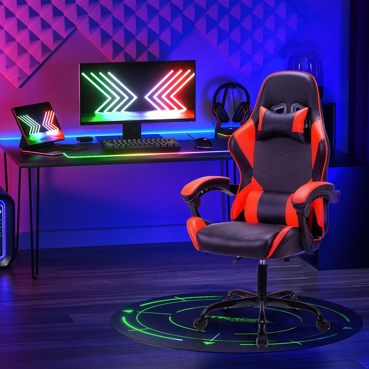 RED Ergonomic High-Back Gaming, Computer, Office, Study, Swivel, and Racing-Style Chair with Adjustable Lumbar and Headrest Support, 150Kg Weight Capacity