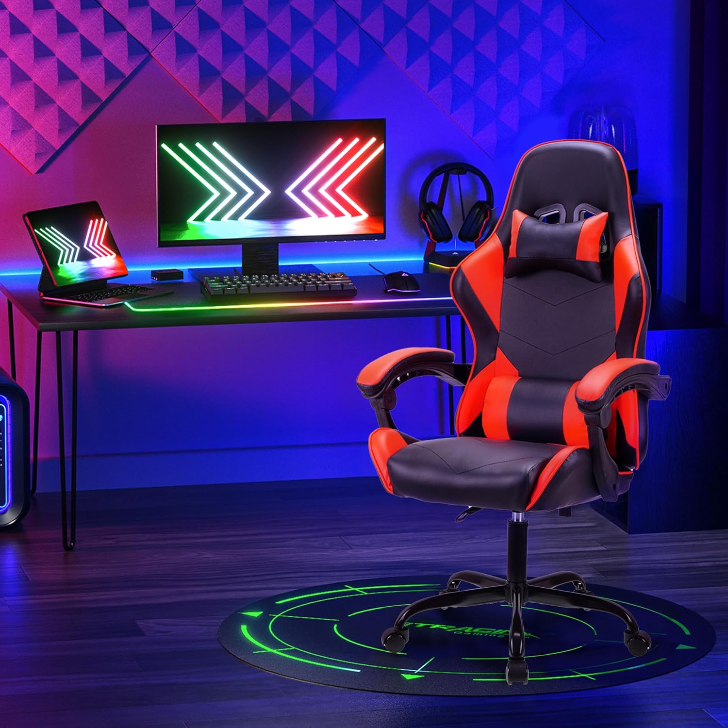 RED Ergonomic High-Back Gaming, Computer, Office, Study, Swivel, and Racing-Style Chair with Adjustable Lumbar and Headrest Support, 150Kg Weight Capacity