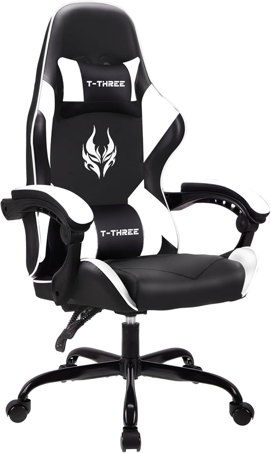 WHITE Ergonomic High-Back Racing-Style Gaming Chair with Adjustable Lumbar and Headrest Support, 150Kg Weight Capacity